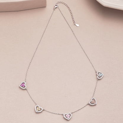 [Joyas Regalia]Collar de cinco corazones brillantes