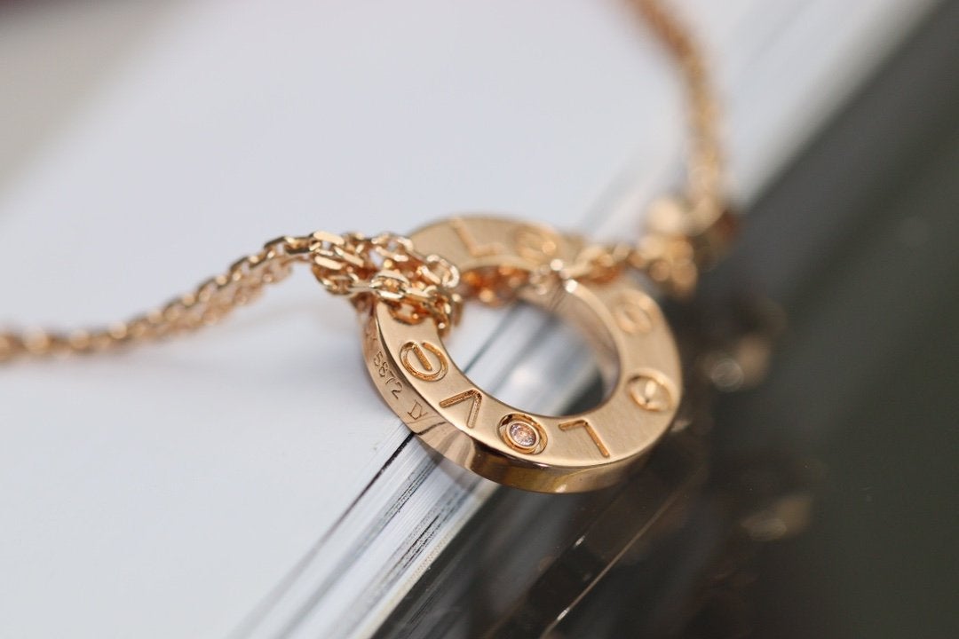 [Joyas Regalia] COLLAR AMOR AJUSTABLE ORO ROSA 2 DIAMANTES 