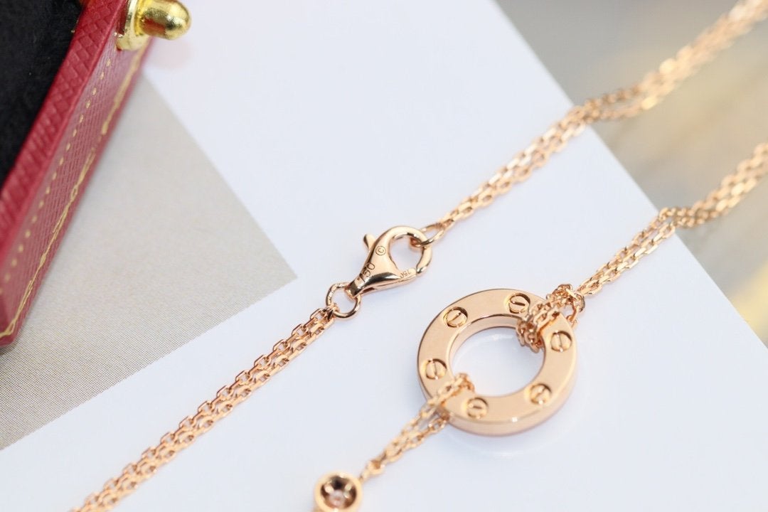[Joyas Regalia] COLLAR AMOR AJUSTABLE ORO ROSA 2 DIAMANTES 