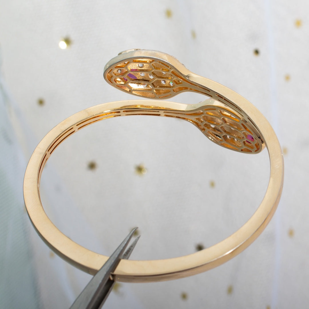 [Joyas Regalia]Pulsera Serpenti de oro rosa con diamantes y doble serpiente