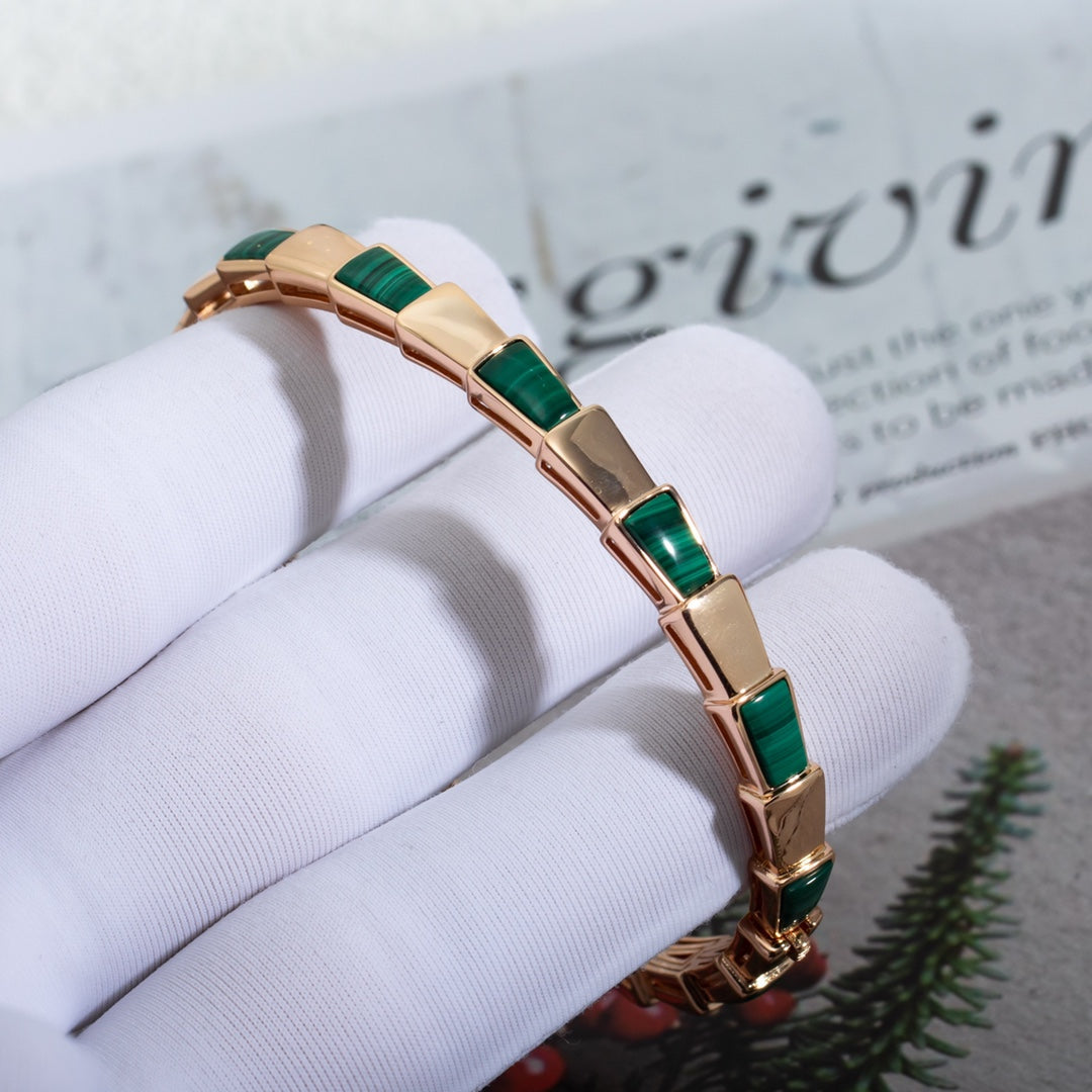 [Joyas Regalia]Pulsera Serpenti Oro Rosa Malaquita 
