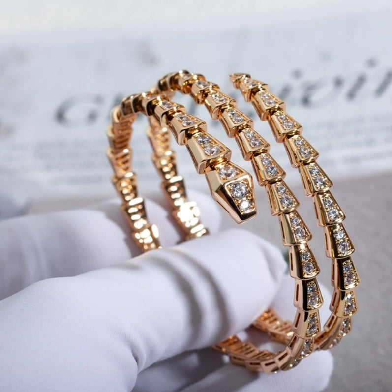 [Joyas Regalia]Pulsera Serpenti de oro rosa con diamantes de doble fila
