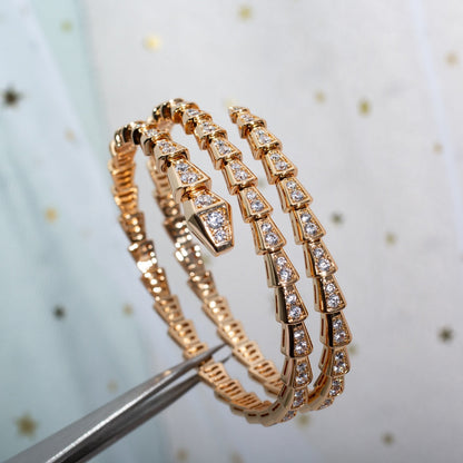 [Joyas Regalia]Pulsera Serpenti de oro rosa con diamantes de doble fila