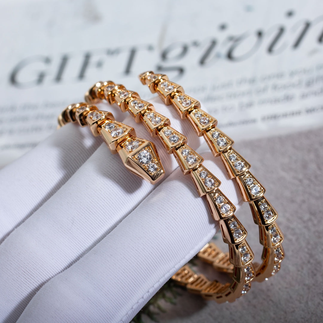 [Joyas Regalia]Pulsera Serpenti de oro rosa con diamantes de doble fila