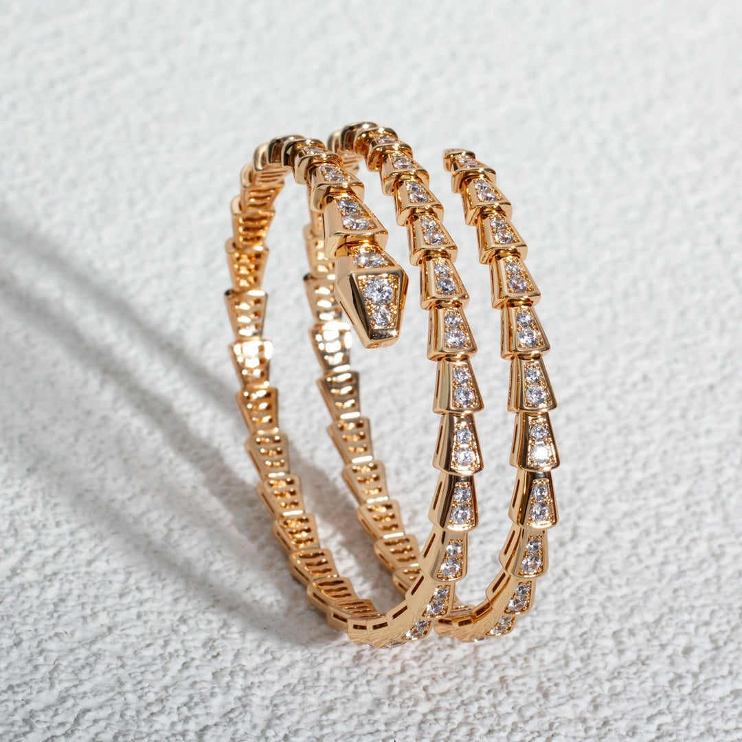 [Joyas Regalia]Pulsera Serpenti de oro rosa con diamantes de doble fila