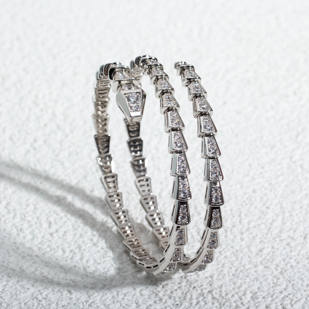 [Joyas Regalia]Pulsera Serpenti de plata y diamantes de doble fila