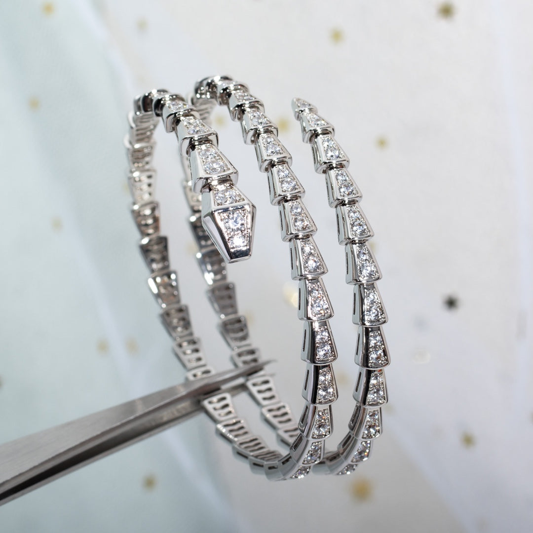 [Joyas Regalia]Pulsera Serpenti de plata y diamantes de doble fila