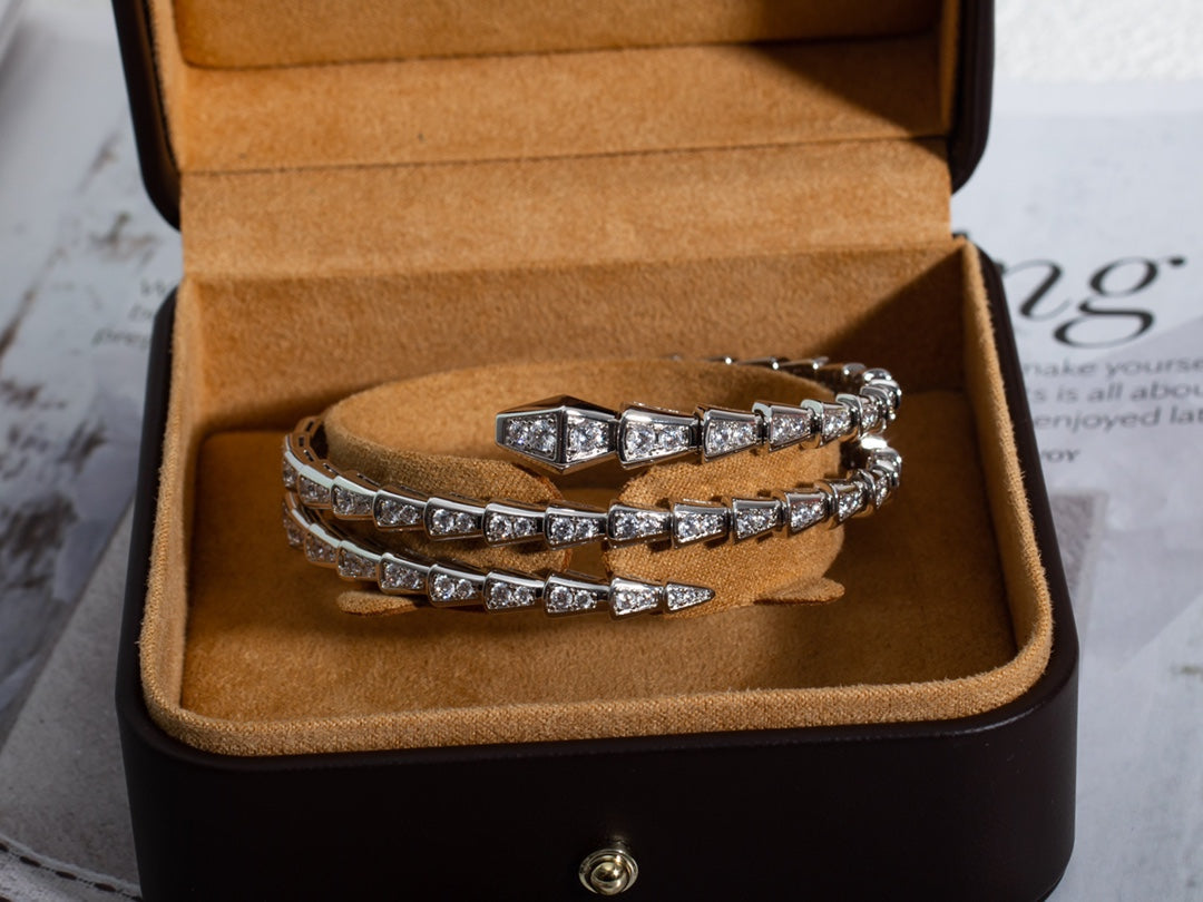[Joyas Regalia]Pulsera Serpenti de plata y diamantes de doble fila