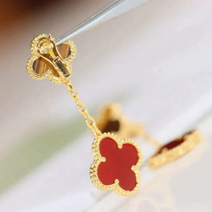 [Regalia jewelry]CLOVER  2 MOTIF  TIGER EYE CARNELIAN EARRINGS