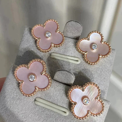 [Regalia jewelry]CLOVER MEDIUM 1 MOTIFS  PINK MOP DIAMOND EARRINGS