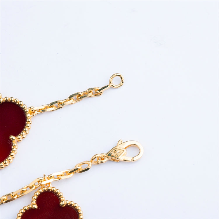 [Joyas Regalia]PULSERA TRÉBOL 5 MOTIVOS CORNALINA OJO DE TIGRE