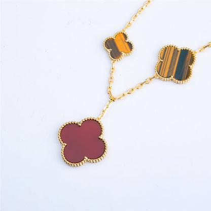 [Joyas Regalia]PULSERA TRÉBOL 5 MOTIVOS CORNALINA OJO DE TIGRE
