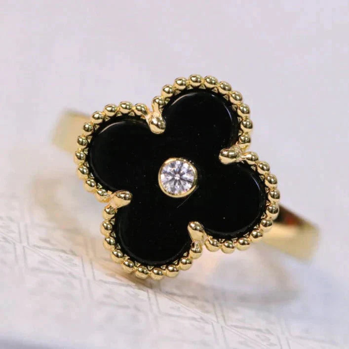 [Bijoux Regalia] BAGUE TRÈFLE ONYX OR DIAMANT