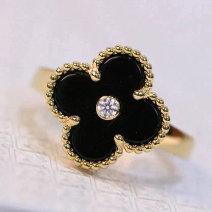 [Bijoux Regalia] BAGUE TRÈFLE ONYX OR DIAMANT