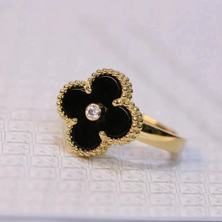 [Bijoux Regalia] BAGUE TRÈFLE ONYX OR DIAMANT