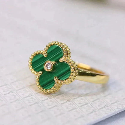 [Bijoux Regalia] BAGUE TRÈFLE MALACHITE OR DIAMANT