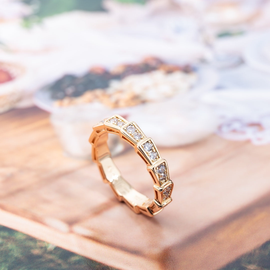[Regalia jewelry]SERPENTI RING PINK GOLD DIAMOND PAVED 3MM