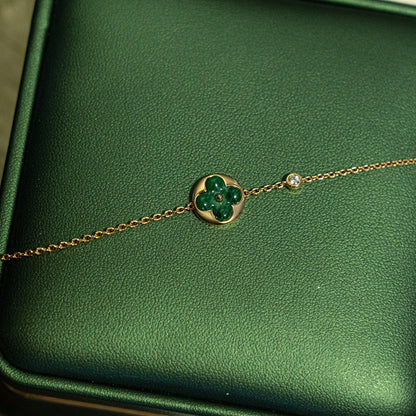 [Regalia jewelry]SUN MALACHITE 1 DIAMOND PINK GOLD BRACELET