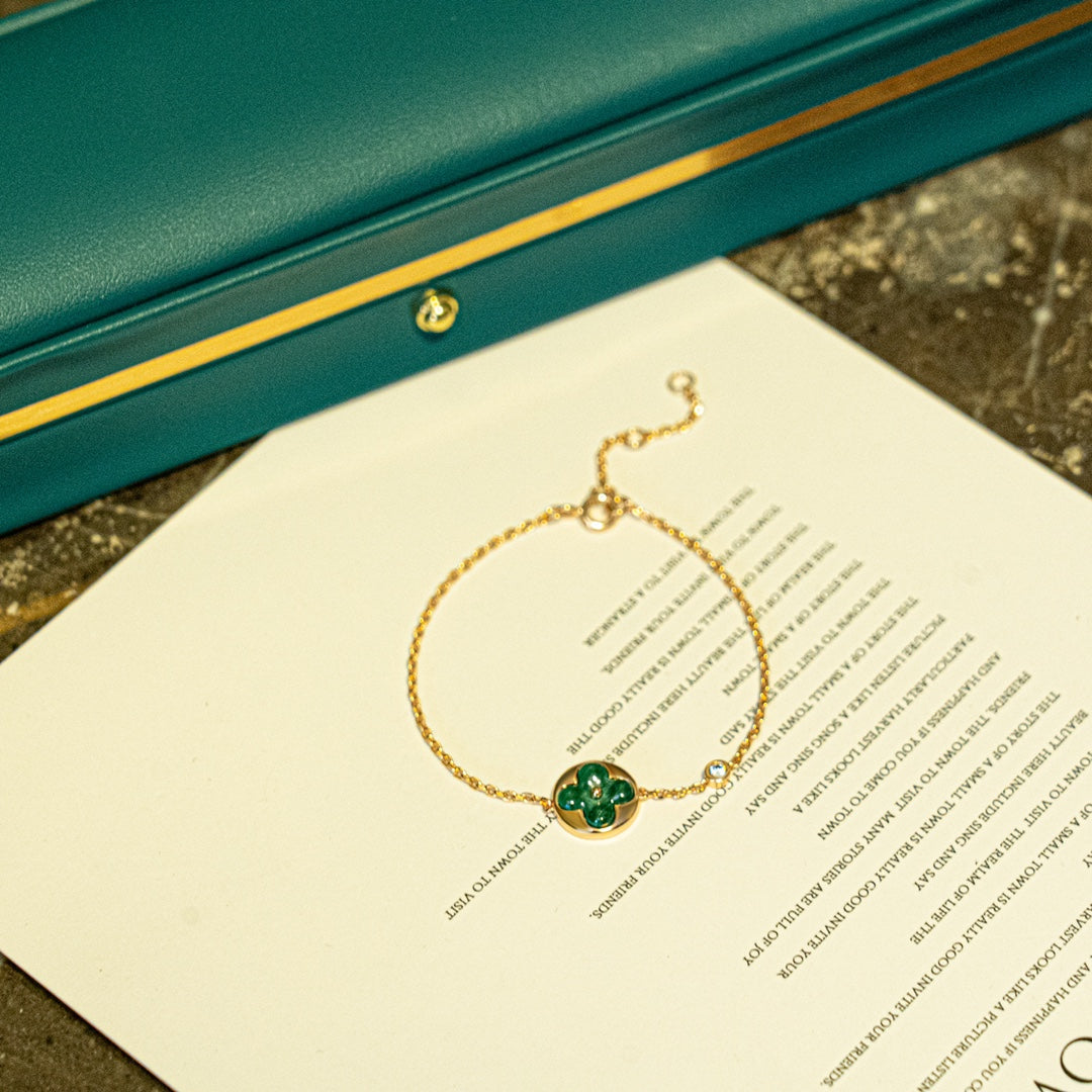 [Regalia jewelry]SUN MALACHITE 1 DIAMOND PINK GOLD BRACELET