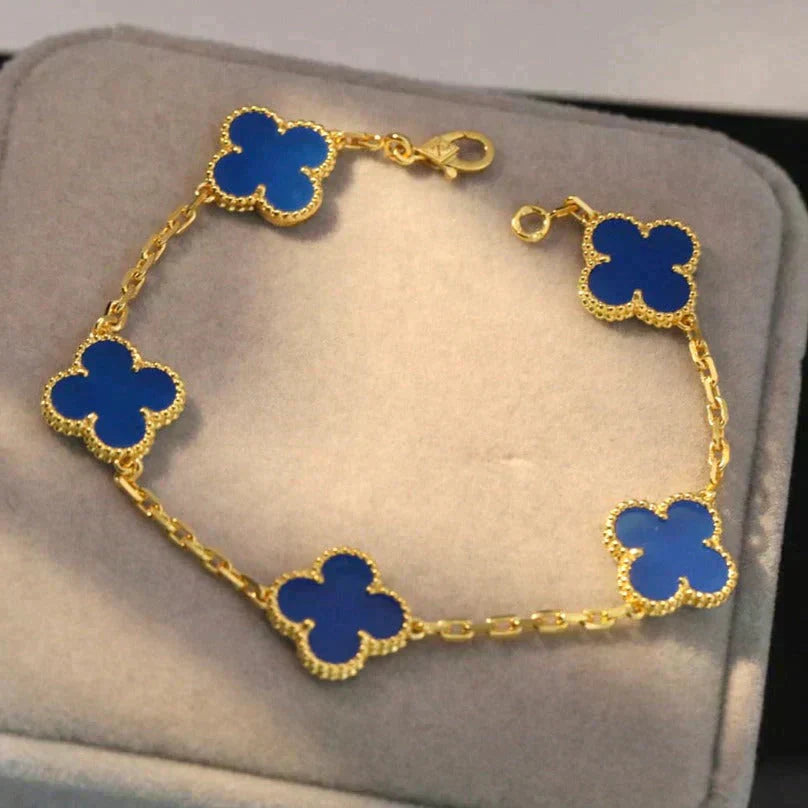 [Joyas Regalia]Pulsera de ágata azul con cinco motivos de trébol