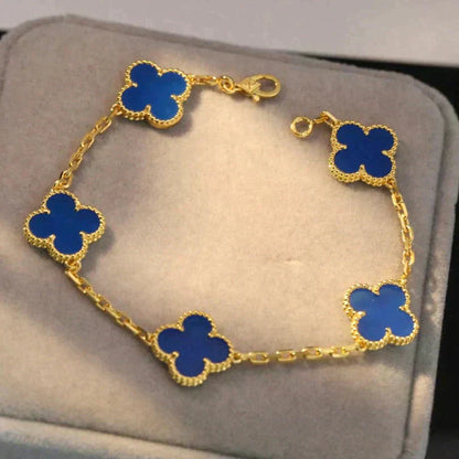 [Joyas Regalia]Pulsera de ágata azul con cinco motivos de trébol