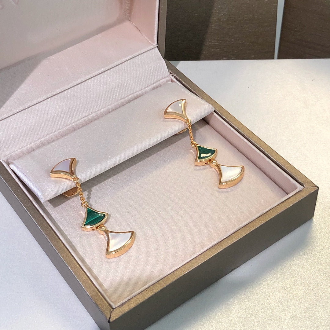 [Joyas Regalia]PENDIENTES DREAM 3 MOTIVOS MALAQUITA MOP ORO ROSA