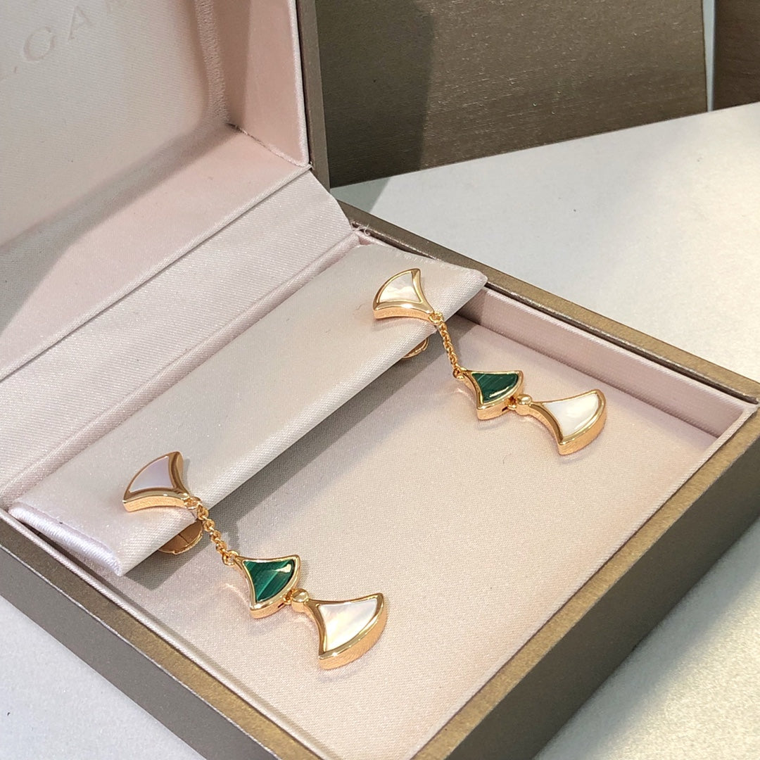 [Joyas Regalia]PENDIENTES DREAM 3 MOTIVOS MALAQUITA MOP ORO ROSA