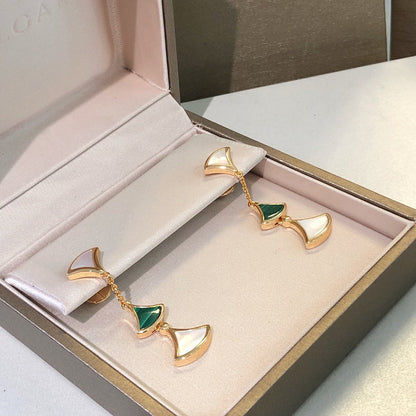 [Joyas Regalia]PENDIENTES DREAM 3 MOTIVOS MALAQUITA MOP ORO ROSA