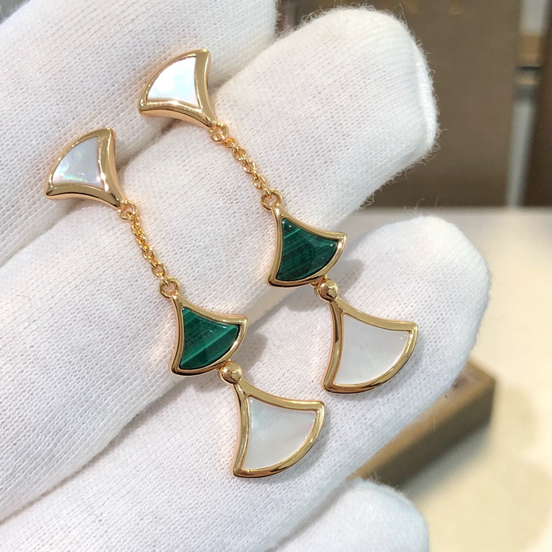 [Joyas Regalia]PENDIENTES DREAM 3 MOTIVOS MALAQUITA MOP ORO ROSA