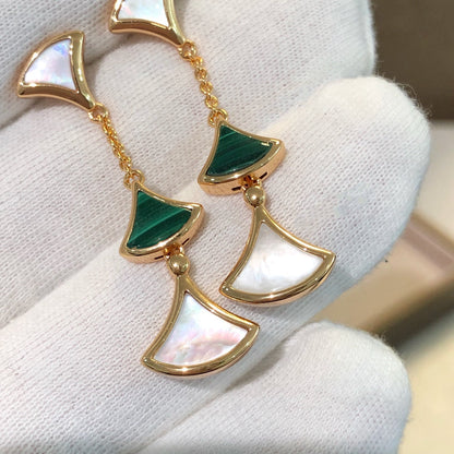 [Joyas Regalia]PENDIENTES DREAM 3 MOTIVOS MALAQUITA MOP ORO ROSA