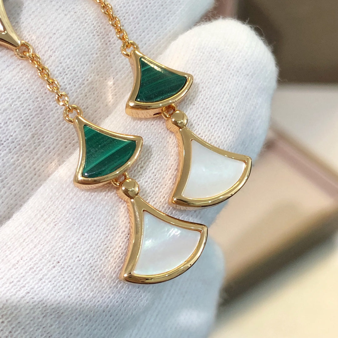 [Joyas Regalia]PENDIENTES DREAM 3 MOTIVOS MALAQUITA MOP ORO ROSA