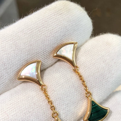 [Joyas Regalia]PENDIENTES DREAM 3 MOTIVOS MALAQUITA MOP ORO ROSA