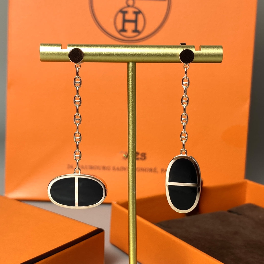 [Joyas Regalia] PENDIENTES DE CERÁMICA NEGRA CHAIN ​​VERSO