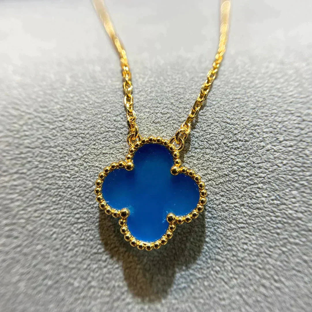 [Regalia jewelry]CLOVER 15MM BLUE AGATE NECKLACE