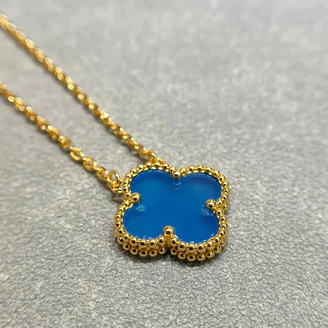 [Regalia jewelry]CLOVER 15MM BLUE AGATE NECKLACE
