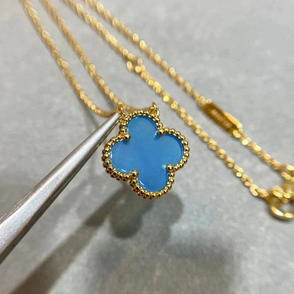 [Regalia jewelry]CLOVER 15MM BLUE AGATE NECKLACE