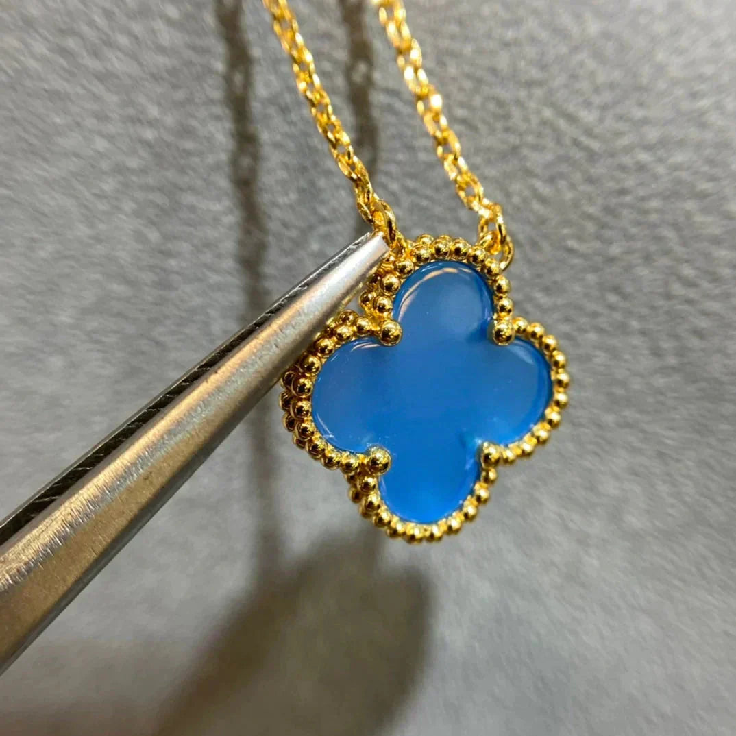[Regalia jewelry]CLOVER 15MM BLUE AGATE NECKLACE