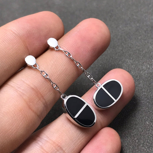 [Bijoux Regalia] BOUCLES D'OREILLES CHAINE VERSO EN CÉRAMIQUE NOIRE ET ARGENT