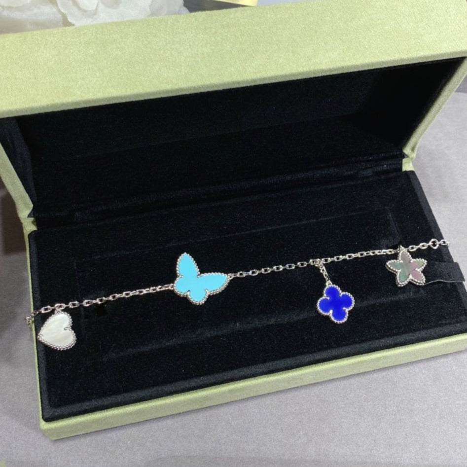 [Joyas Regalia]PULSERA DE PLATA LUCKY SPRING CON 4 MOTIVOS