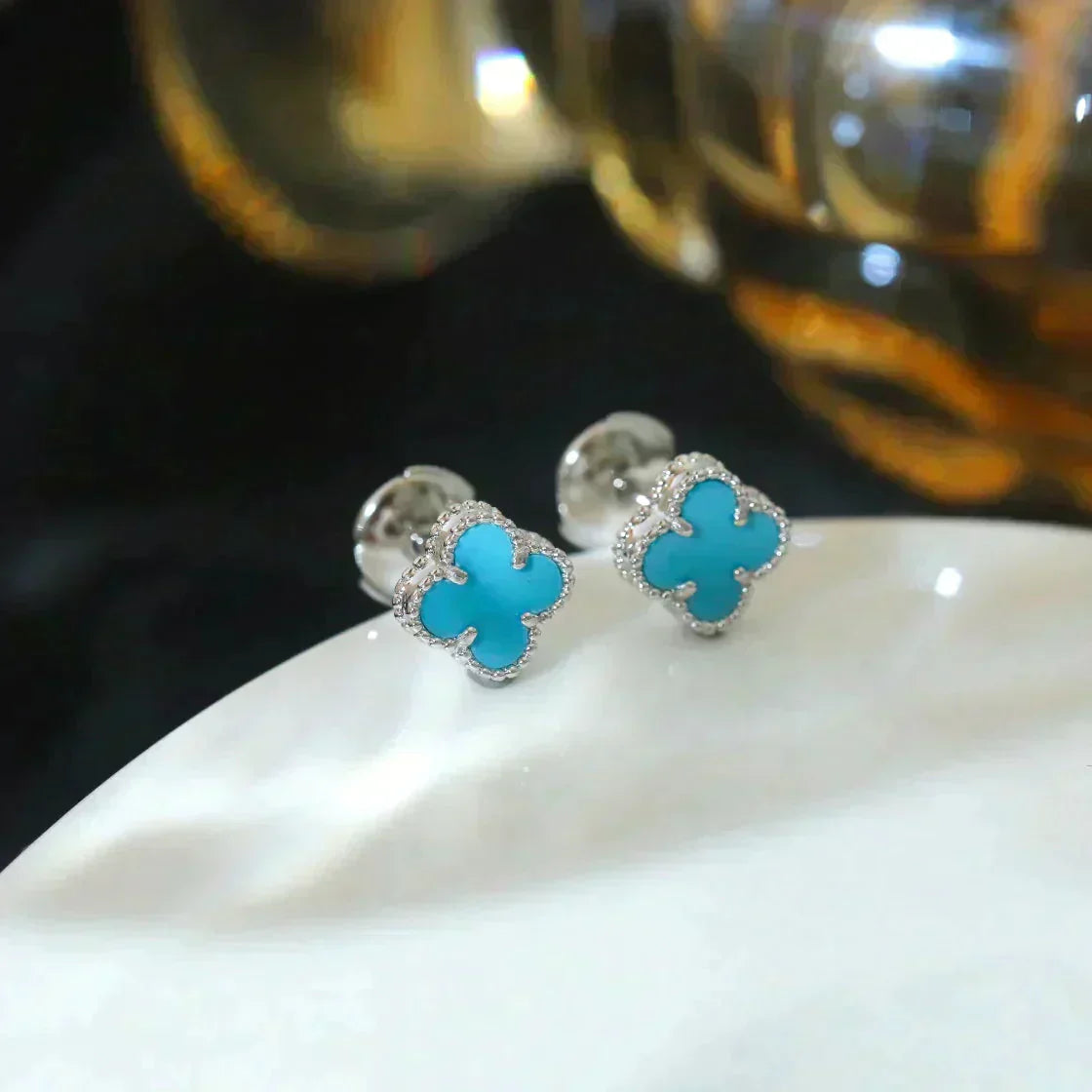 [Regalia jewelry]CLOVER MINI 9.5MM ONYX STUD EARRINGS SILVER