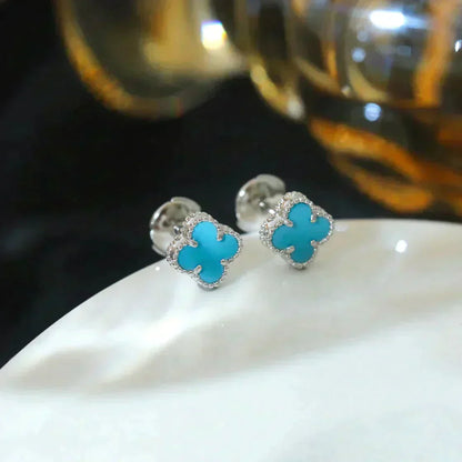 [Regalia jewelry]CLOVER MINI 9.5MM ONYX STUD EARRINGS SILVER