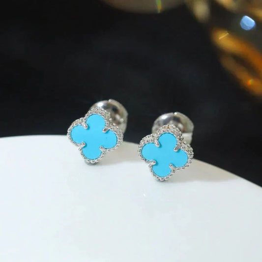 [Regalia jewelry]CLOVER MINI 9.5MM ONYX STUD EARRINGS SILVER