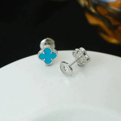 [Regalia jewelry]CLOVER MINI 9.5MM ONYX STUD EARRINGS SILVER