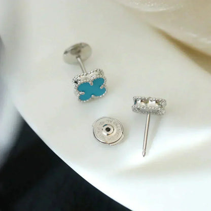 [Regalia jewelry]CLOVER MINI 9.5MM ONYX STUD EARRINGS SILVER