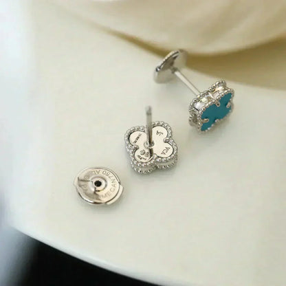 [Regalia jewelry]CLOVER MINI 9.5MM ONYX STUD EARRINGS SILVER