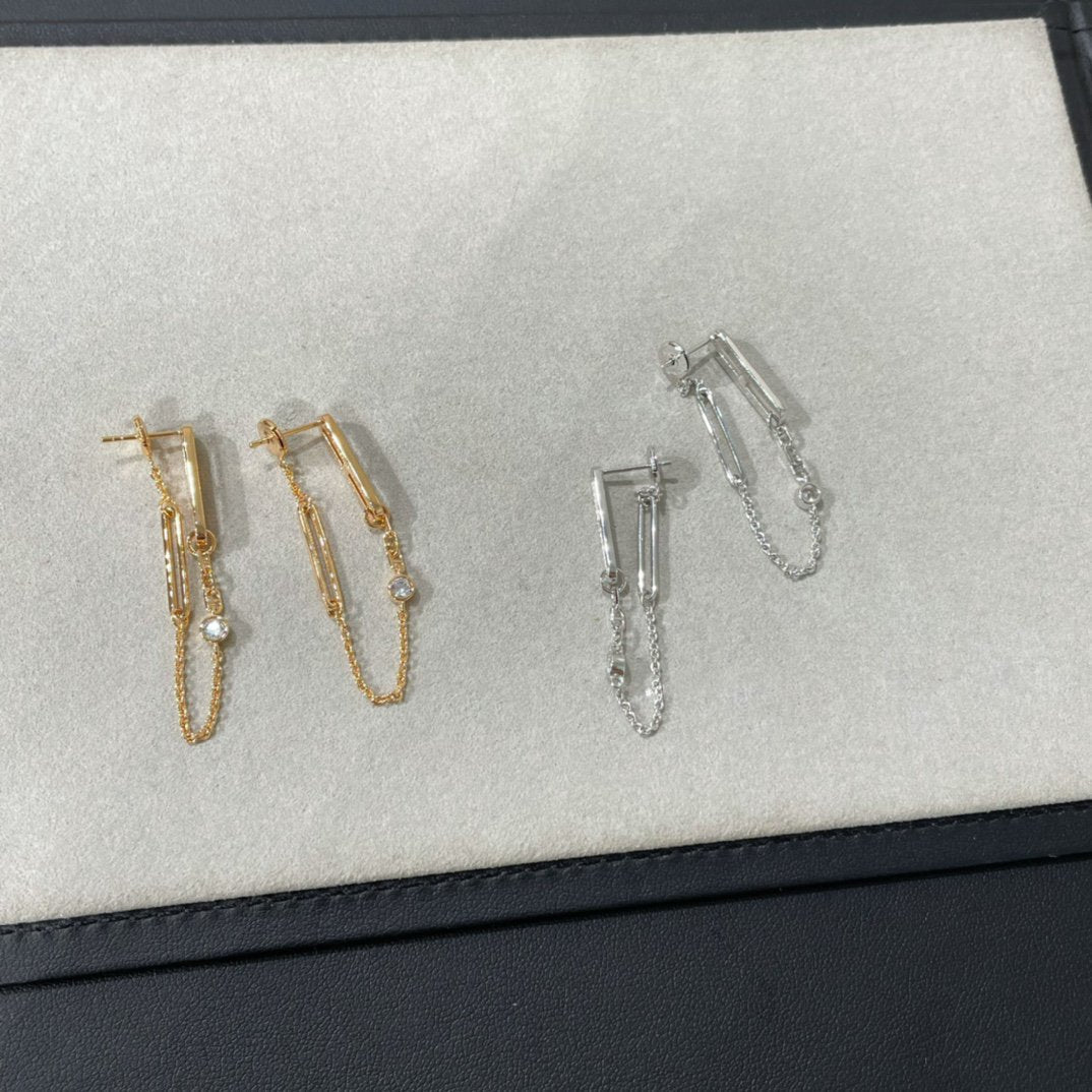 [Bijoux Regalia] BOUCLES D'OREILLES PENDANTES DIAMANT CHAINE CHAOS