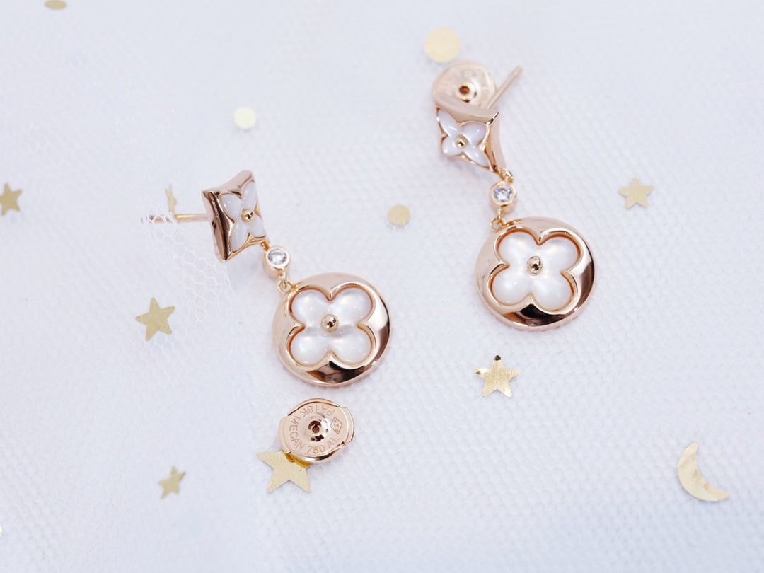 [Joyas Regalia] PENDIENTES DE GOTA DE MOPA DE ORO ROSA CON ESTRELLA Y SOL