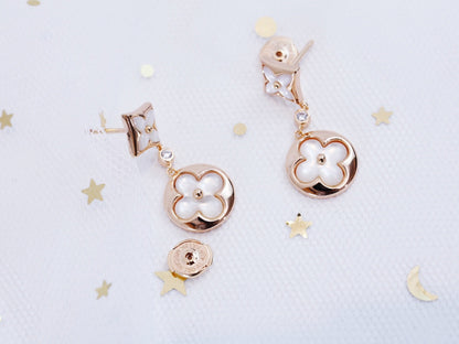 [Joyas Regalia] PENDIENTES DE GOTA DE MOPA DE ORO ROSA CON ESTRELLA Y SOL