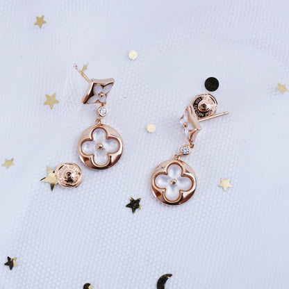 [Joyas Regalia] PENDIENTES DE GOTA DE MOPA DE ORO ROSA CON ESTRELLA Y SOL