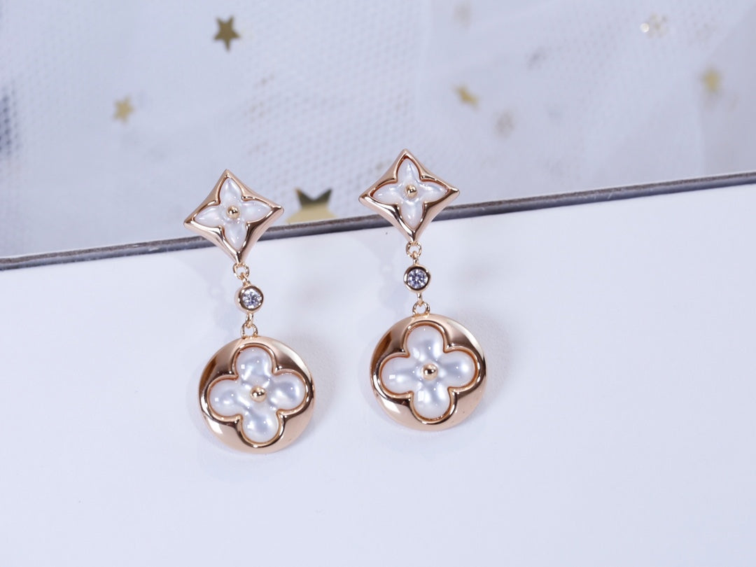 [Joyas Regalia] PENDIENTES DE GOTA DE MOPA DE ORO ROSA CON ESTRELLA Y SOL